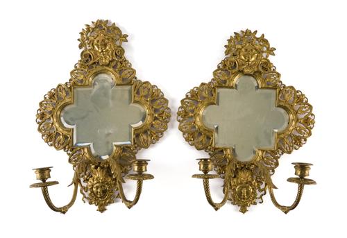 A PAIR OF LOUIS XIV REVIVAL GILT-METAL TWIN LIGHT GIRANDOLE (2)