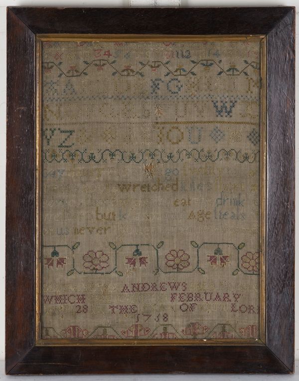 A COLLECTION OF SEVEN ALPHABET NEEDLEWORK SAMPLERS INCLUDING ONE DATED 1738 (7)