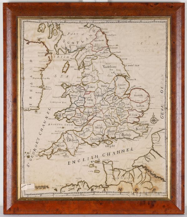 A SILK EMBROIDERED MAP OF ENGLAND AND WALES AND THREE SAMPLERS (4)