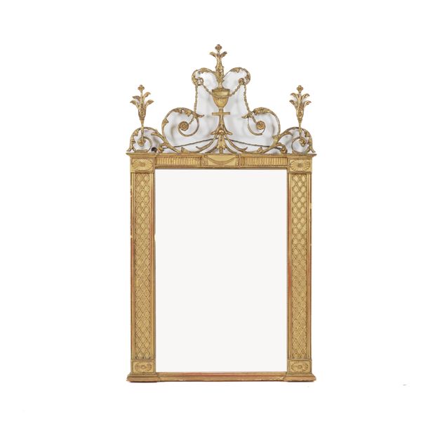 A 19TH CENTURY ADAM REVIVAL GILT FRAMED WALL MIRROR