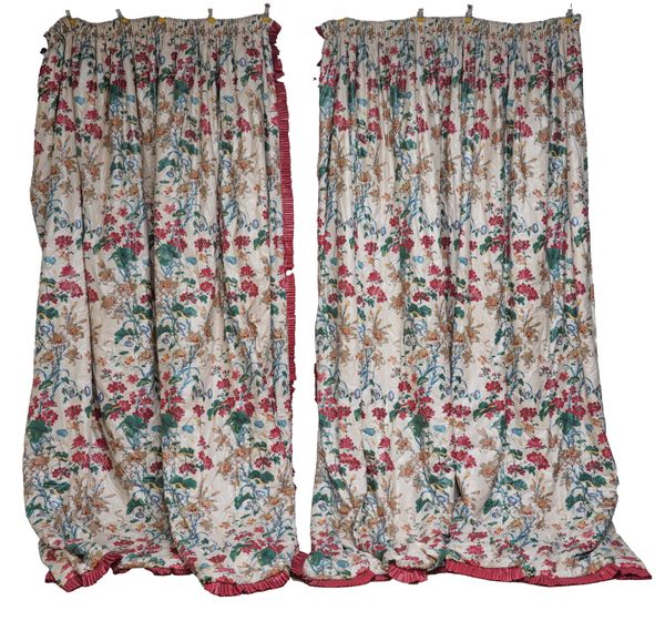 TWO PAIRS OF GLAZED COTTON CREAM AND FLORAL 'CHINTZ' CURTAINS (5)