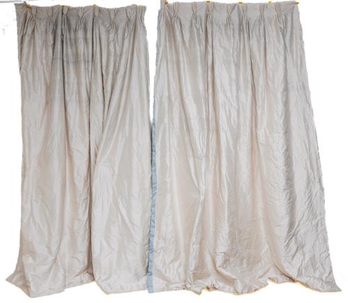 THREE PAIRS OF CREAM AND DUCK EGG BLUE SILK CURTAINS AND ACCESSORIES (21)