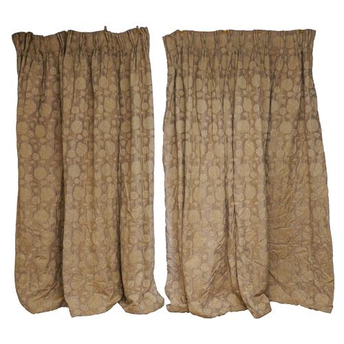 TWO PAIRS OF GOLD EMBROIDERED CURTAINS AND ACCESSORIES (8)