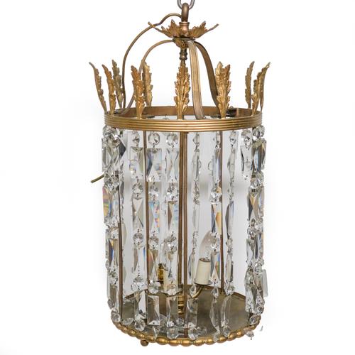 A GILT-METAL MOUNTED GLASS HALL LANTERN