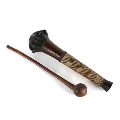 A CEREMONIAL MACE FROM THE SOLOMON ISLANDS AND AN ABORIGINAL THROWING STICK (2)