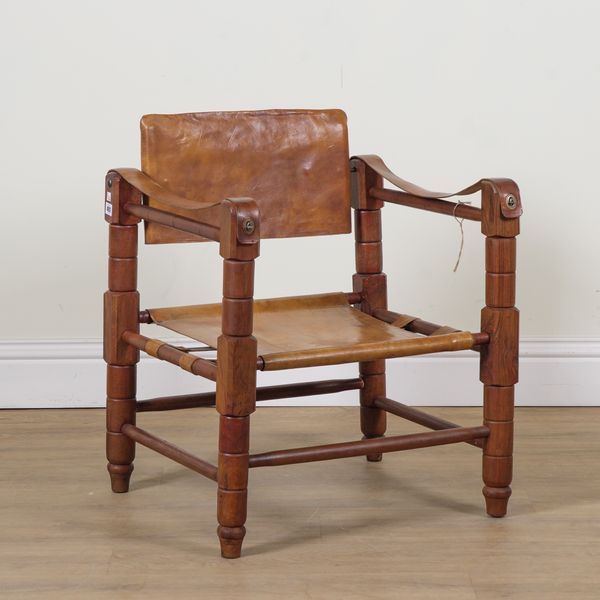 A MID 20TH CENTURY HARDWOOD SAFARI CHAIR
