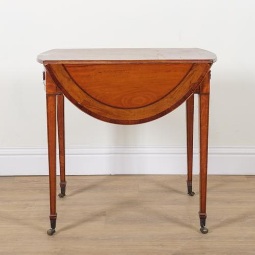 A GEORGE III SATINWOOD DROP FLAP OVAL PEMBROKE TABLE