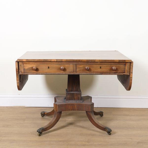 A REGENCY MARQUETRY INLAID ROSEWOOD SOFA TABLE