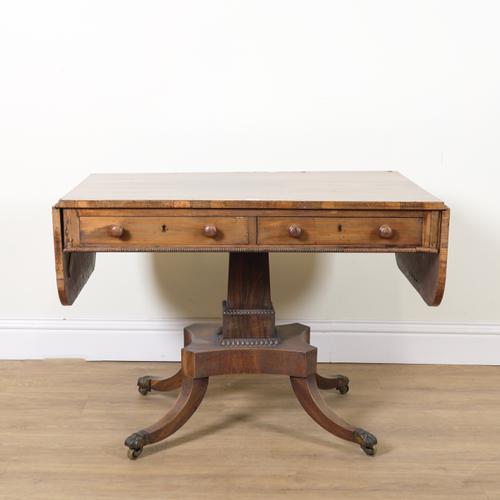 A REGENCY MARQUETRY INLAID ROSEWOOD SOFA TABLE
