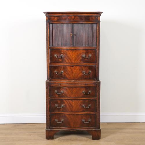 AN 18TH CENTURY STYLE MAHOGANY SERPENTINE CHEST ON CHEST