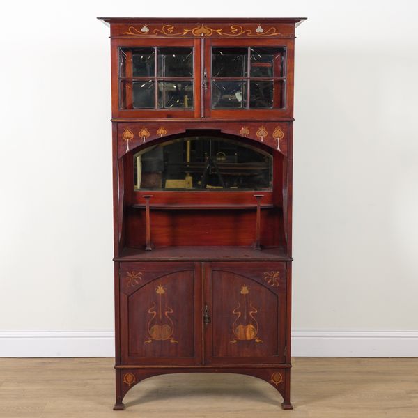 A & H BARLOW & CO WIGAN; AN ART NOVEAU POLYCHROME DECORATED CABINET