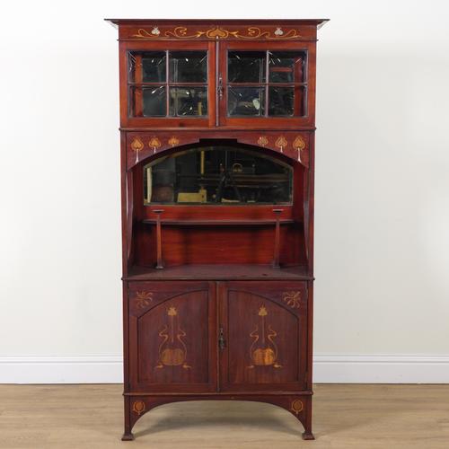 A & H BARLOW & CO WIGAN; AN ART NOVEAU POLYCHROME DECORATED CABINET