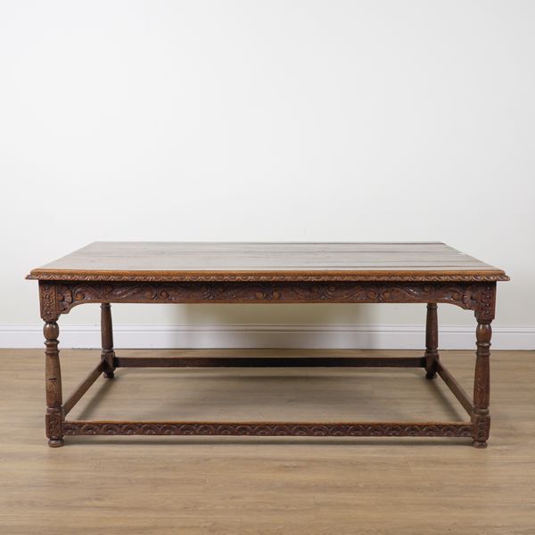 A 17TH CENTURY STYLE OAK RECTANGULAR CENTRE TABLE