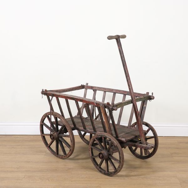 A LATE 19TH CENTURY IRON BOUND HARDWOOD DOG CART