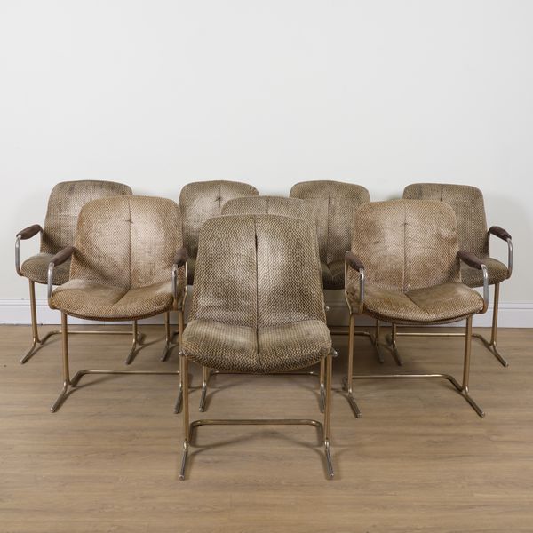 PIEFF WORCESTERSHIRE ENGLAND; A SET OF EIGHT UPHOLSTERED DINING CHAIRS (8)