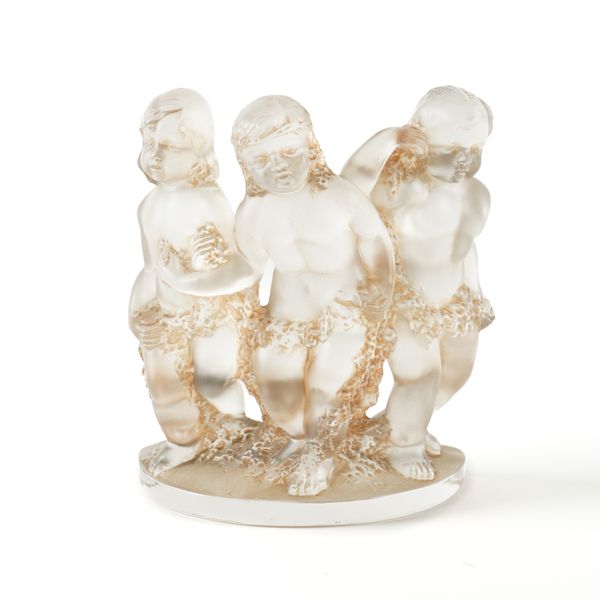 A LALIQUE CRYSTAL `LUXEMBOURG' FROSTED AND SEPIA STAINED FIGURE GROUP