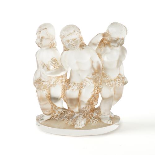 A LALIQUE CRYSTAL `LUXEMBOURG' FROSTED AND SEPIA STAINED FIGURE GROUP