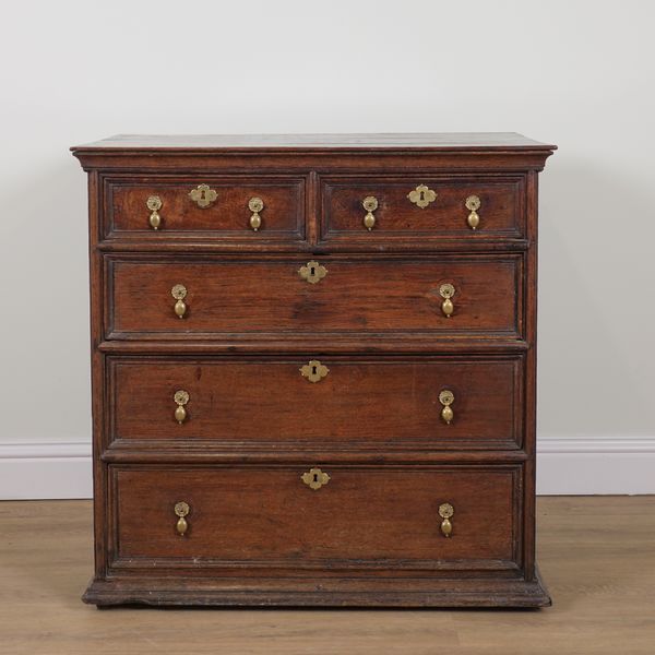 A 17TH CENTURY OAK FIVE DRAWER CHEST