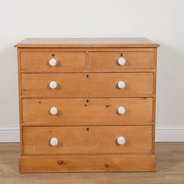 A VICTORIAN PINE FIVE DRAWER CHEST