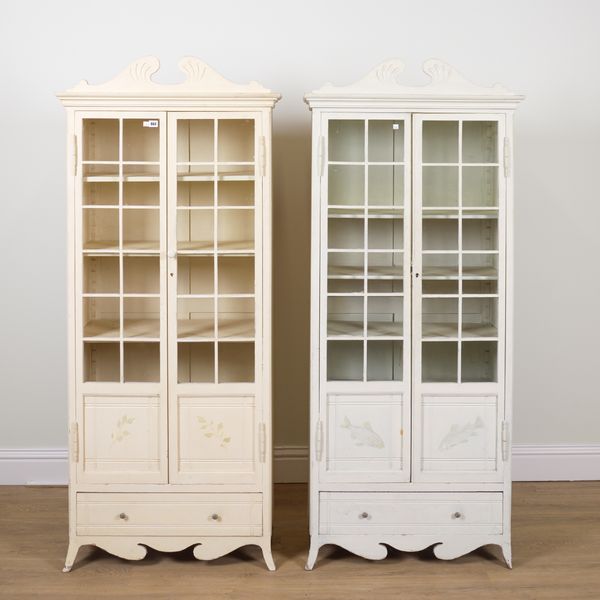 A PAIR OF POLYCHROME PAINTED CABINET/CUPBOARDS