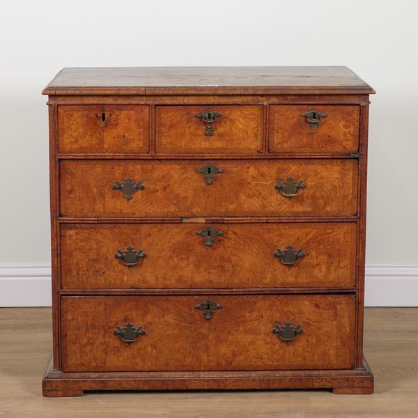 A MID-18TH CENTURY FIGURED WALNUT SIX DRAWER CHEST