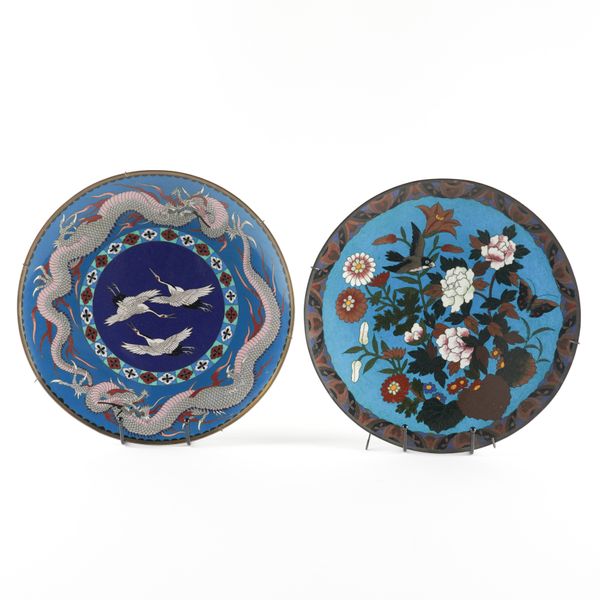 TWO JAPANESE MEIJI PERIOD CLOISONNE CHARGERS