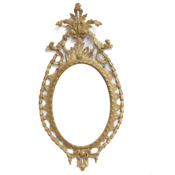 A GEORGE III GILT FRAMED OVAL MIRROR