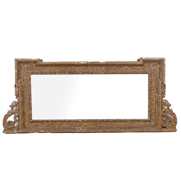 A GEORGE I STYLE GILT FRAMED RECTANGULAR OVERMANTEL MIRROR