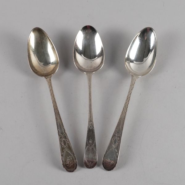 A PAIR OF NEWCASTLE TABLESPOONS AND ANOTHER SILVER TABLESPOON (3)