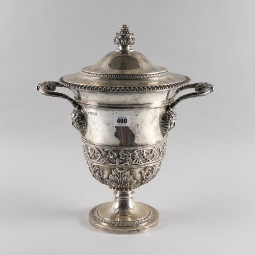 AN EDWARDIAN SILVER TWIN HANDLED CUP AND COVER