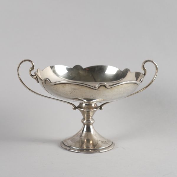 A SILVER TWIN HANDLED PEDESTAL TAZZA