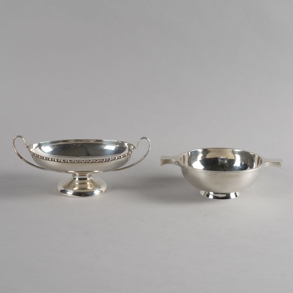 TWO SILVER TWIN HANDLED BOWLS (2)