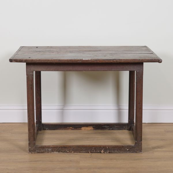 A 17TH CENTURY OAK CLEATED PLANK TOP SIDE TABLE