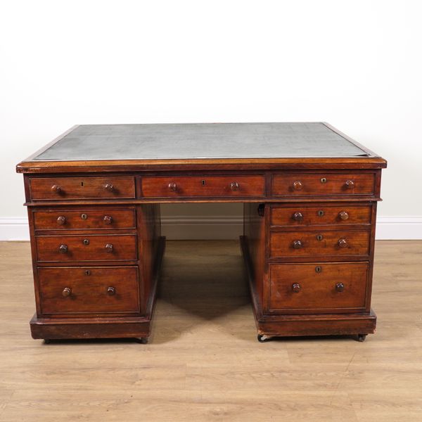 A VICTORIAN MAHOGANY PARTNER'S PEDESTAL DESK