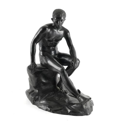 OF GRAND TOUR INTEREST: AN ITALIAN PATINATED BRONZE OF SEATED MERCURY / HERMES  AFTER THE ANTIQUE