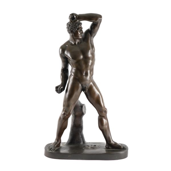 GRAND TOUR INTEREST: AN ITALIAN PATINATED BRONZE FIGURE OF THE PUGILIST CREUGAS