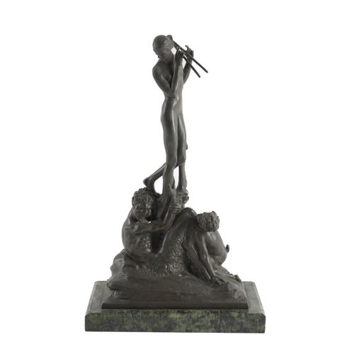WALTER MARSDEN (BRITISH, 1883-1969); A BRONZE GROUP OF A NYMPH AND PAN