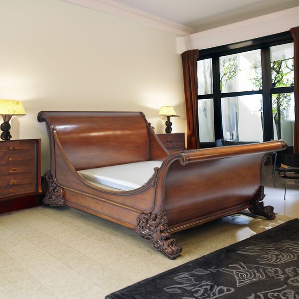 AND SO TO BED; A BRODSWORTH HARDWOOD SUPER KINGSIZE SLEIGH BED