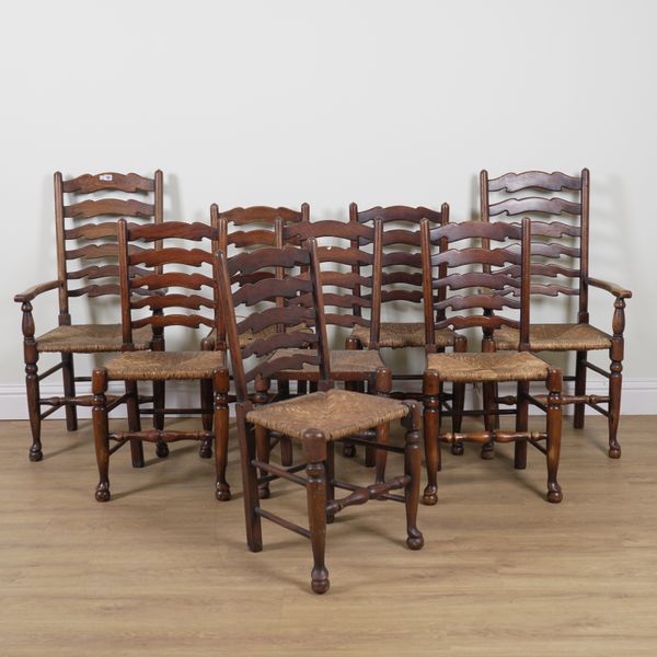 A SET OF EIGHT 19TH CENTURY OAK AND ASH LADDER BACK CHAIRS (8)