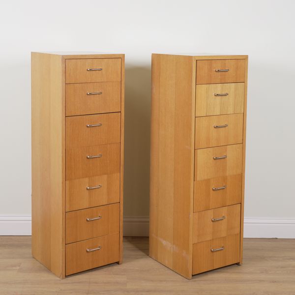 A PAIR OF MODERN OAK SEVEN DRAWER TALL CHESTS (2)