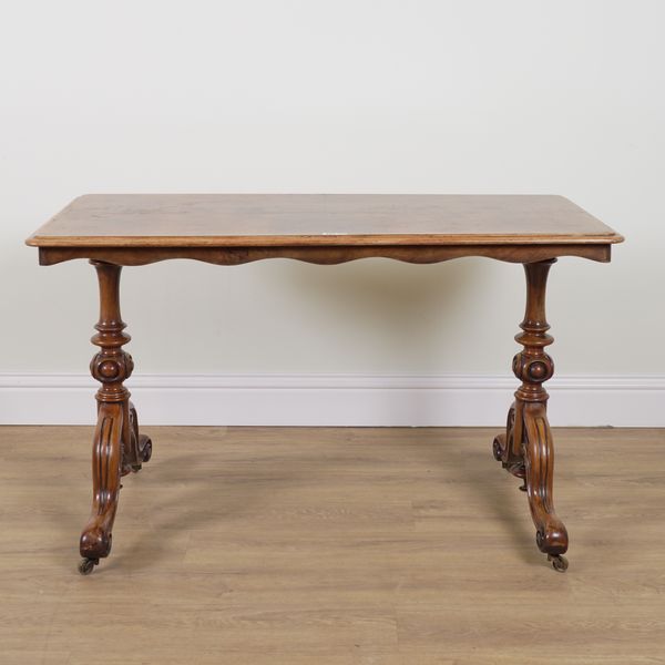 A VICTORIAN FIGURED WALNUT RECTANGULAR CENTRE TABLE