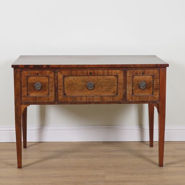 A REGENCY MAHOGANY THREE DRAWER SIDEBOARD