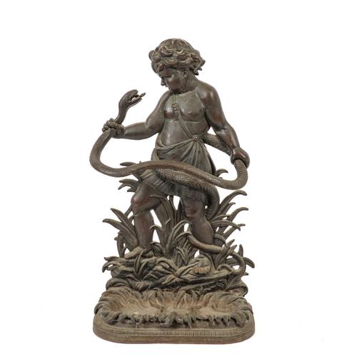 A COALBROOKDALE STYLE CAST-IRON STICK STAND OF THE YOUNG HERCULES WRESTLING A SERPENT