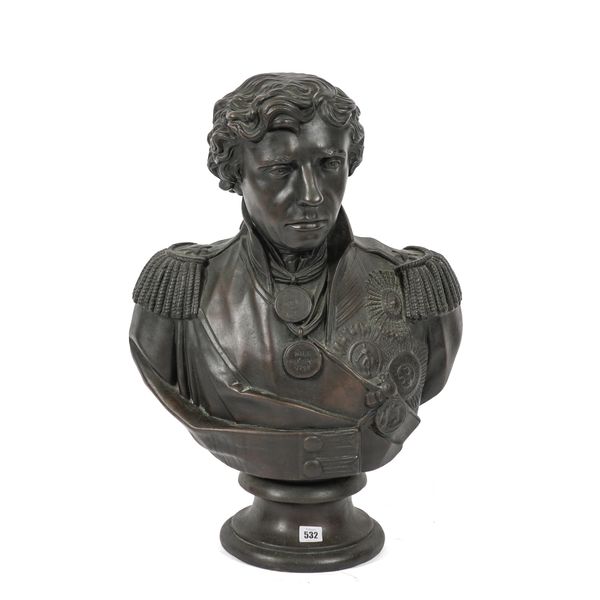 AFTER A CAST BY PELLIGRINO MAZZOTTI: A PATINATED BRONZE PORTRAIT BUST OF ADMIRAL LORD NELSON