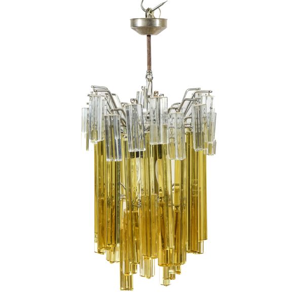 AN  ITALIAN YELLOW TINTED AND CLEAR MURANO GLASS ‘WATERFALL’ CHANDELIER