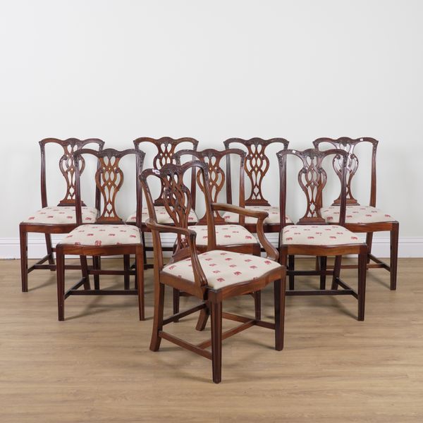 A SET OF EIGHT MID-18TH CENTURY STYLE CARVED MAHOGANY DINING CHAIRS (8)