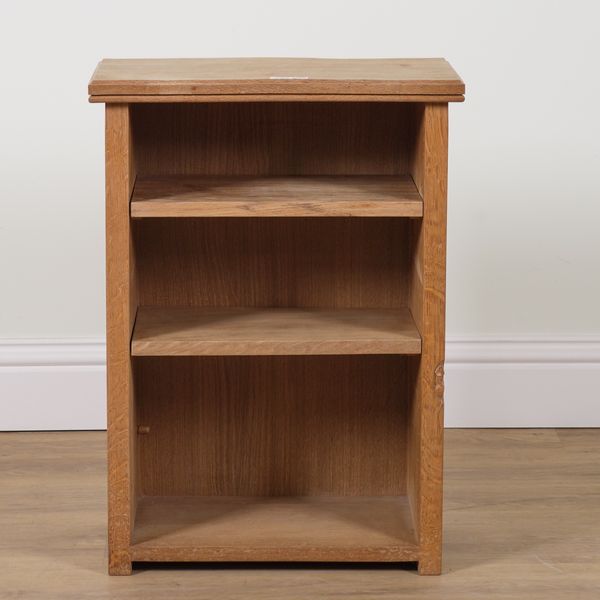 ROBERT MOUSEMAN THOMPSON OF KILBURN; A SMALL OAK  ADZED TOPPED FLOORSTANDING OPEN BOOKCASE