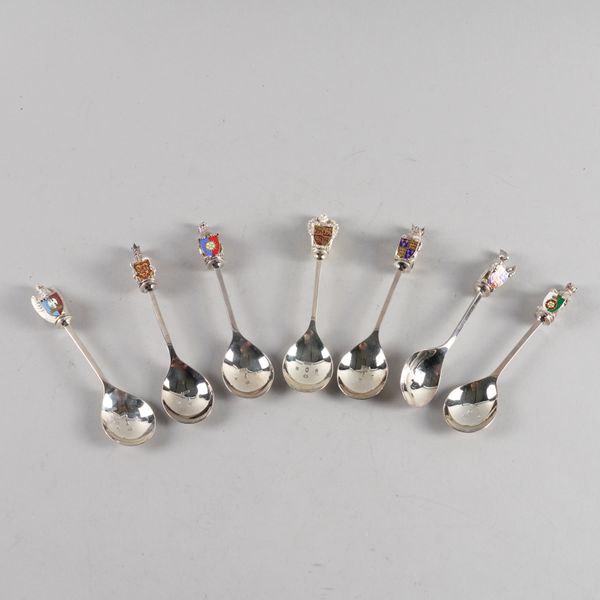 SEVEN SILVER AND ENAMELLED 'THE QUEEN'S BEAST' SPOONS