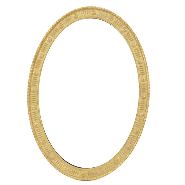 A GEORGE III STYLE GILT FRAMED OVAL WALL MIRROR (2)