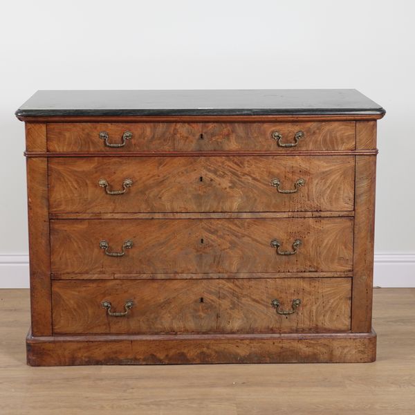 A 19TH CENTURY FRENCH MARBLE TOP COMMODE